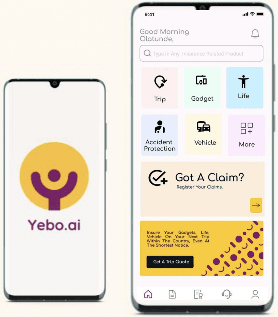 Yebo Mobile App showing various features