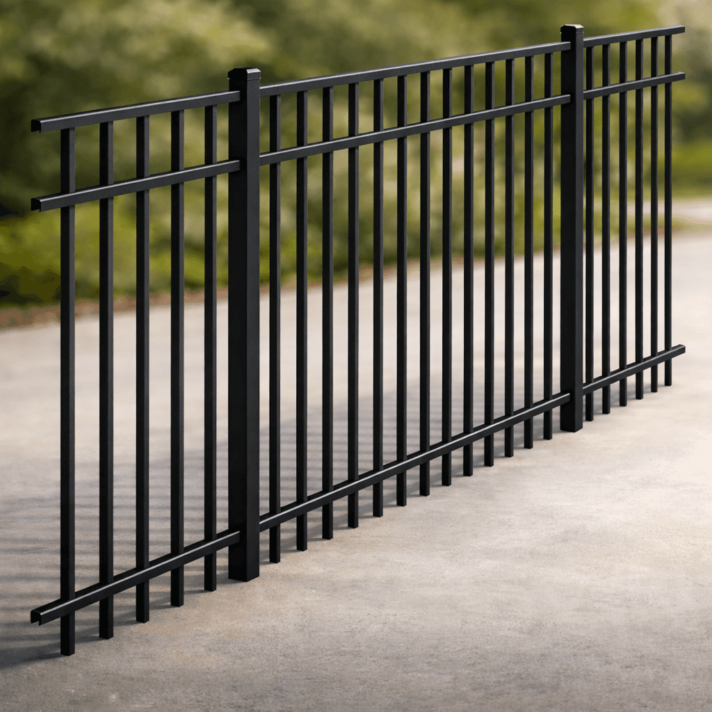 Black Grandview Horizon aluminum fence installed along a property line