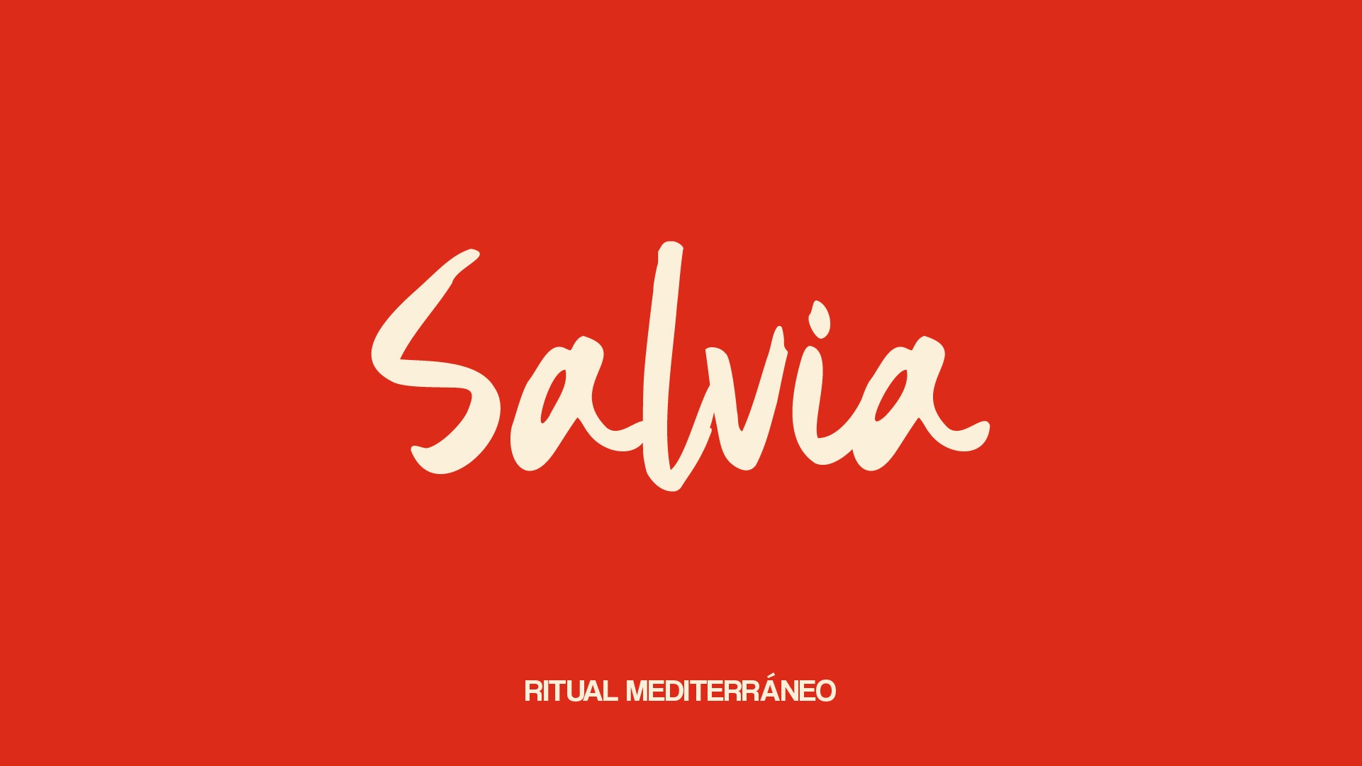 Bold white text reading 'Salvia' in a casual script font is centered against a vibrant red background, with smaller white text below reading 'Ritual Mediterráneo.'