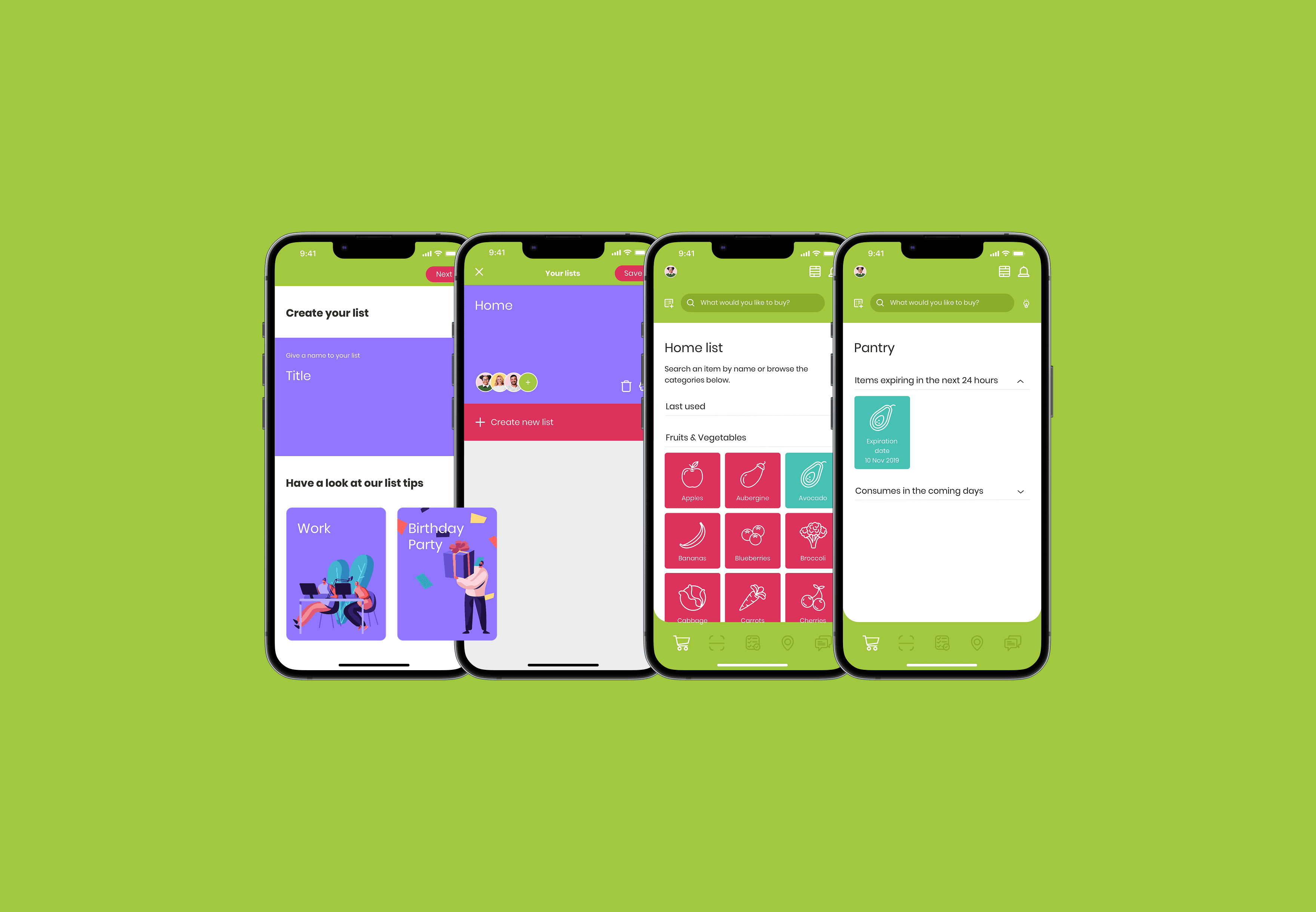 Mockups of a Vegeat's Grocery functionality