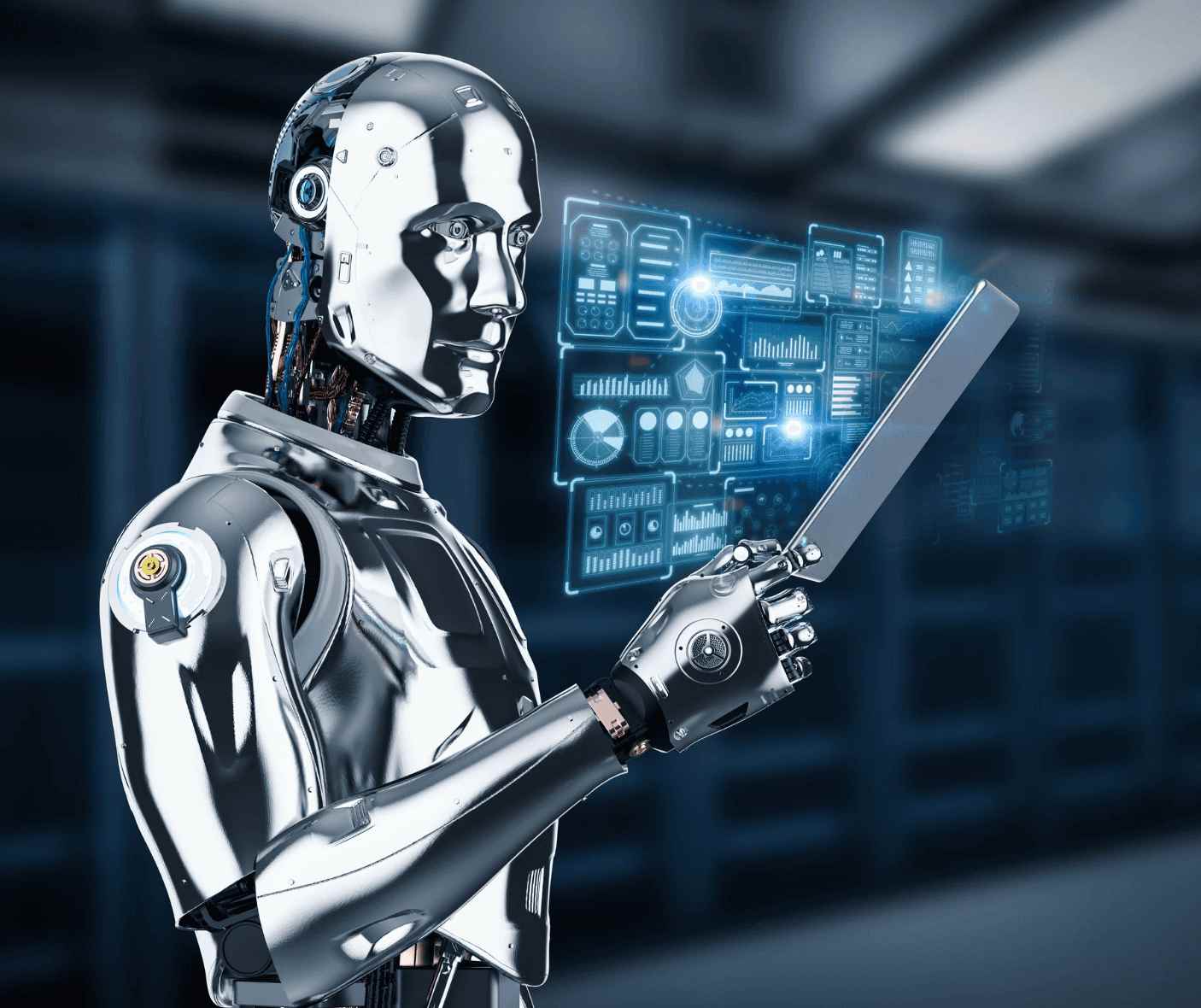 A robot presenting data on increased sales