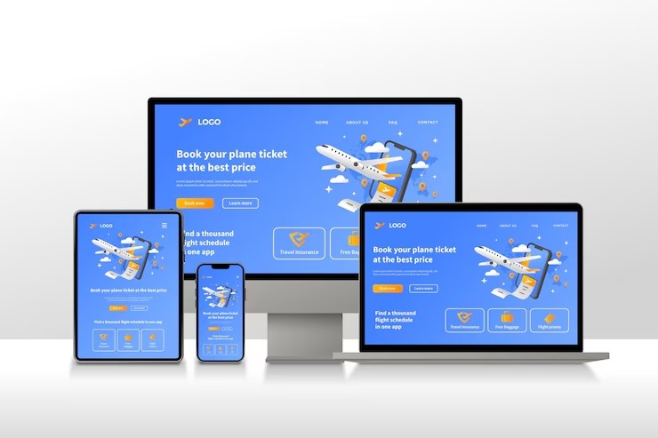 Different devices showing the same website adapting to screen size