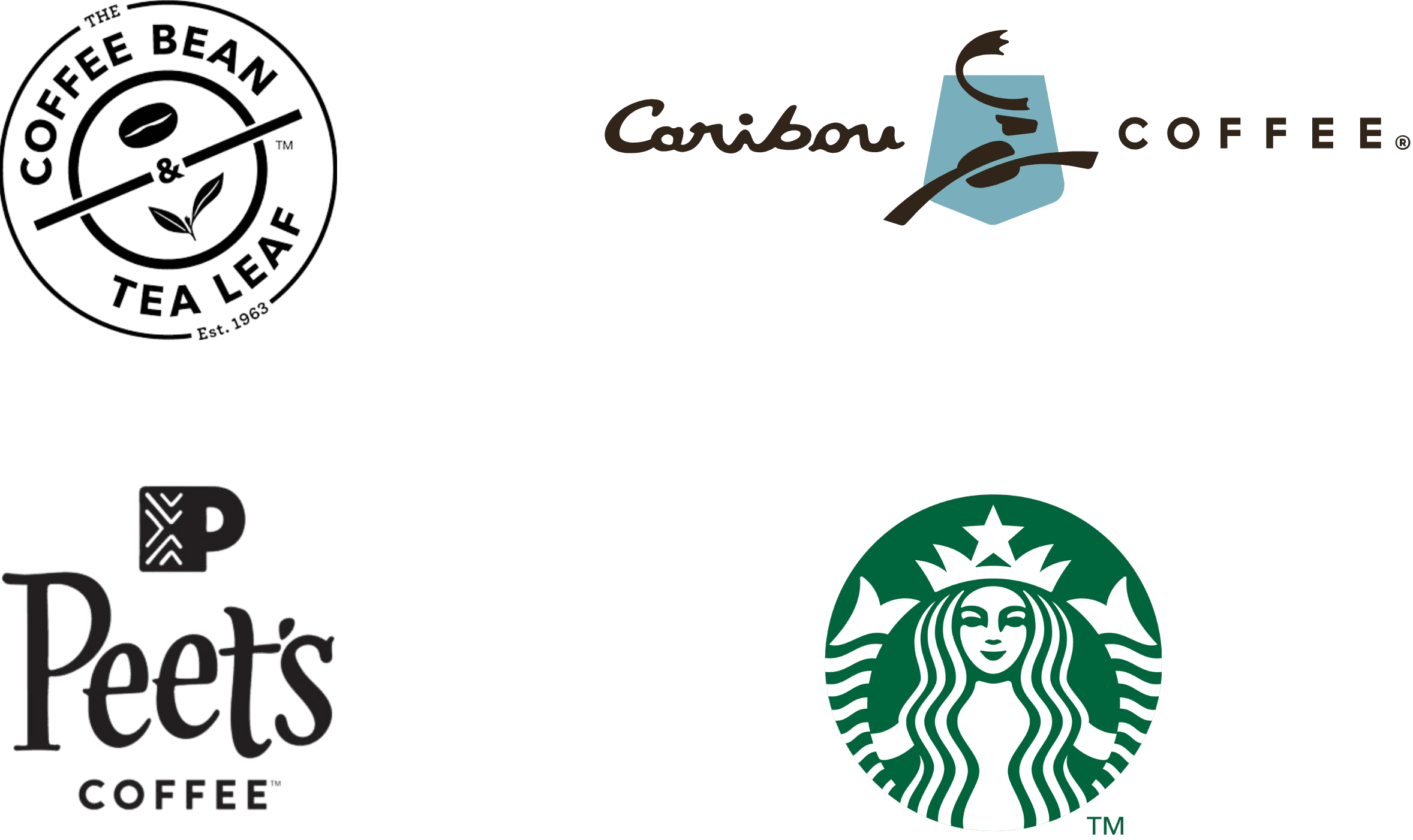 A collage of popular coffee shop logos used to inspire The Whole Bean's logo. 