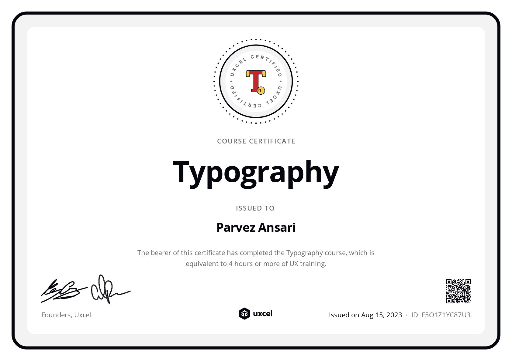 Parvez Ansari’s Course Certificate: Typography