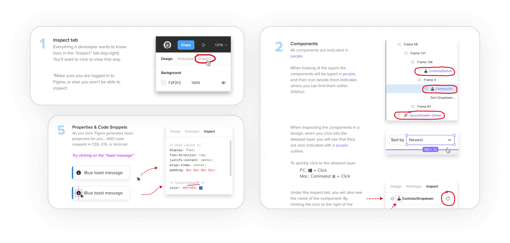 Notes displaying instructions to teach devs to learn Figma