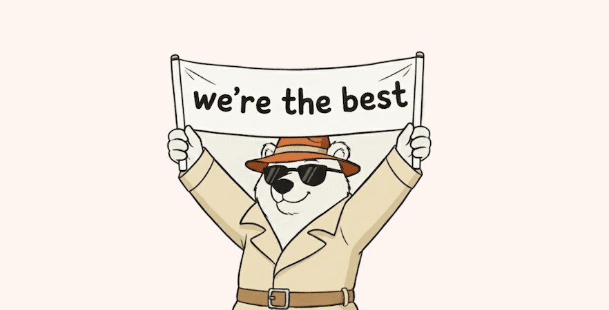 Illustration of a bear holding a banner saying 'we're the best'