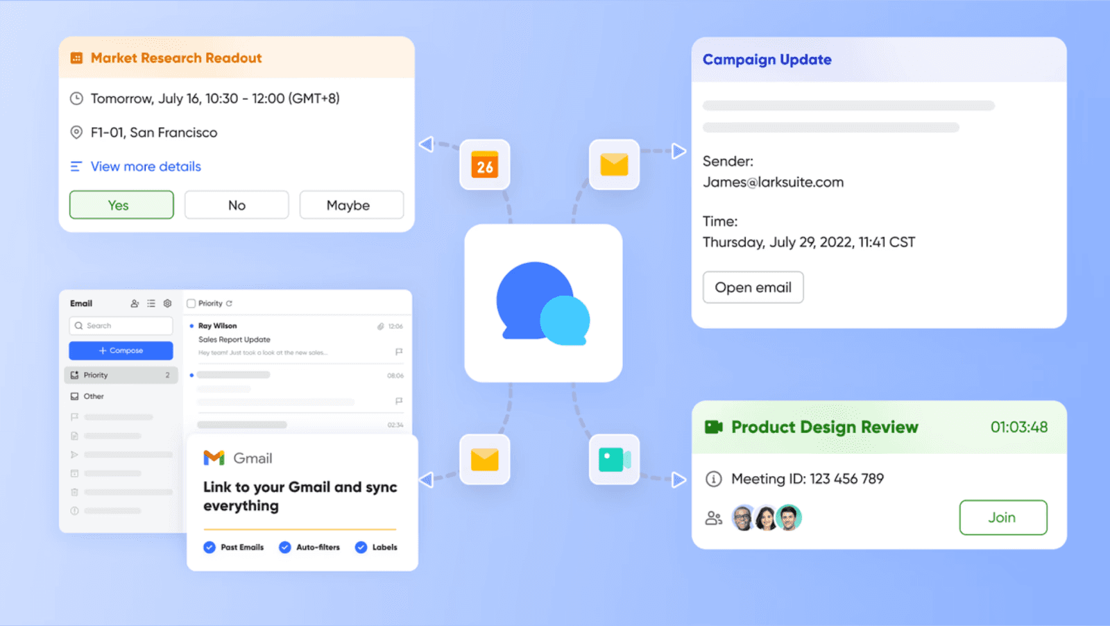 Teams, tools, and context are all in one chat feed.
