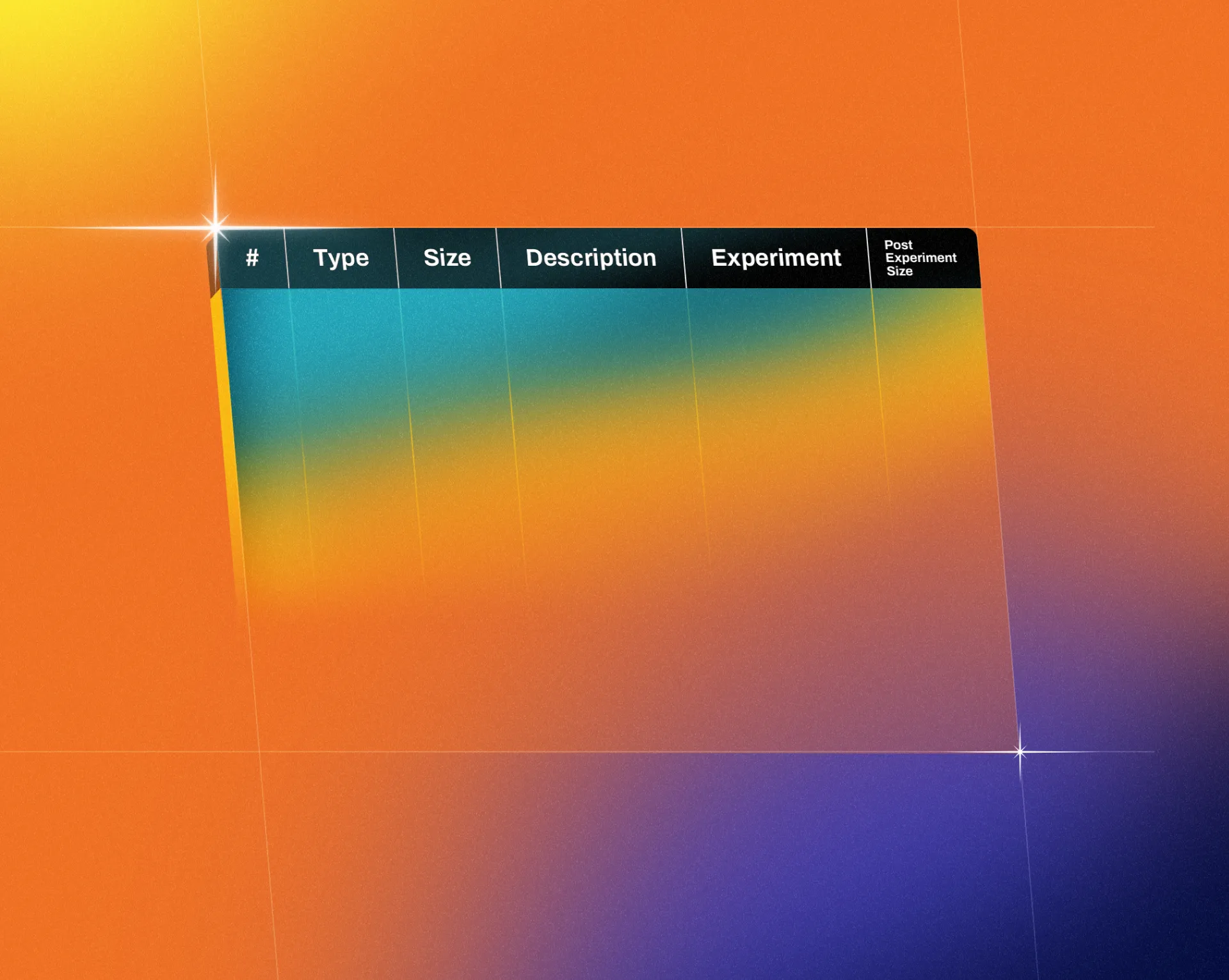 A vibrant gradient background transitions from orange to blue, featuring a sleek black navigation bar at the top.