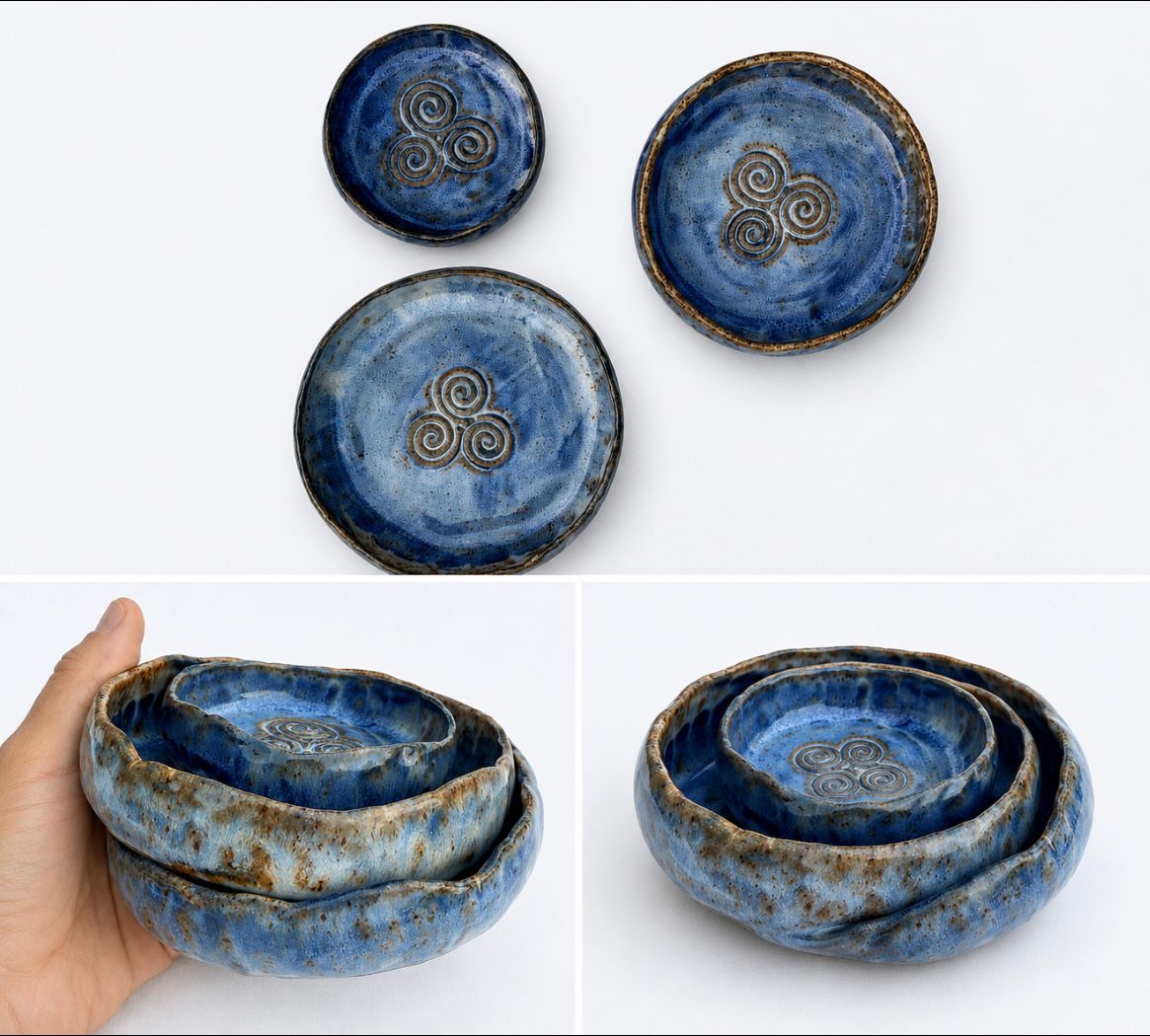 blue and brown ceramic bowl
