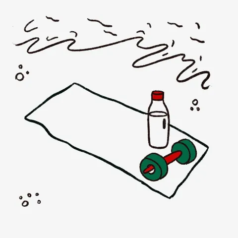 Yogamatta med hantel och vattenflaska