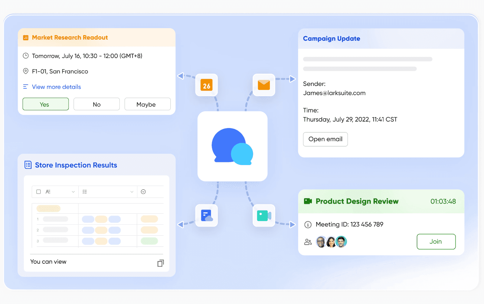 Teams, tools, and context are all in one chat feed.