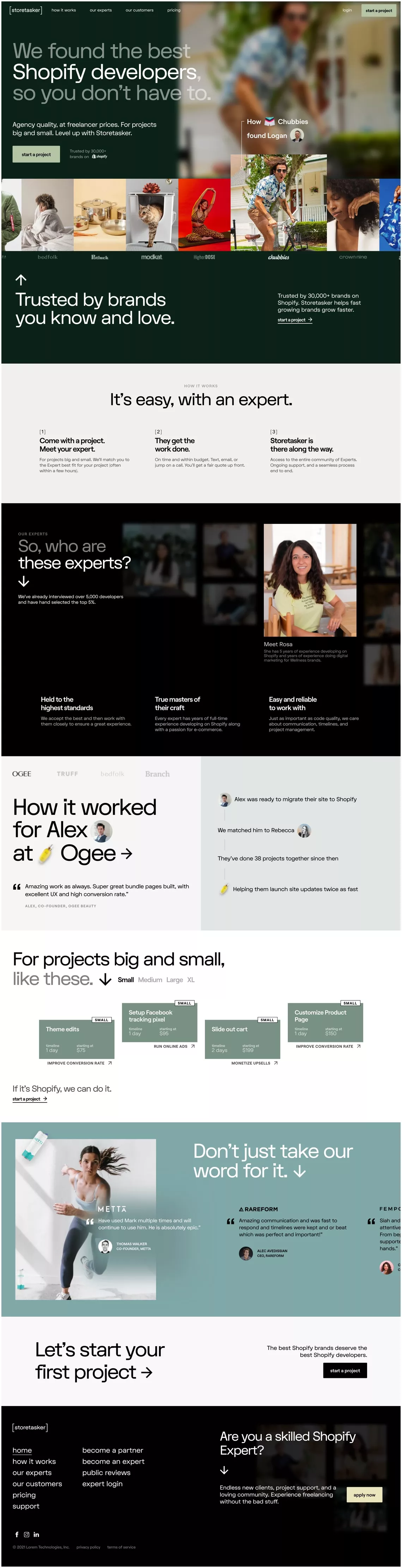 Storetasker: Connect With The Best Shopi landing page screenshot showcasing Tech and Ecommerce design