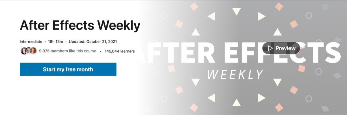 The After Effects Weekly is an ongoing course that offers a weekly series of tips, tricks, and techniques to keep you on track. As new features are added to After Effects each quarter, it’s becoming increasingly hard to keep up with everything, so even if you are a complete beginner or a master, this is a must-follow.