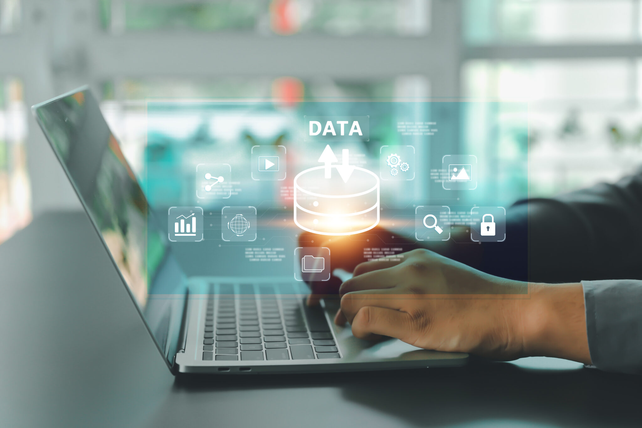 hand with data working
