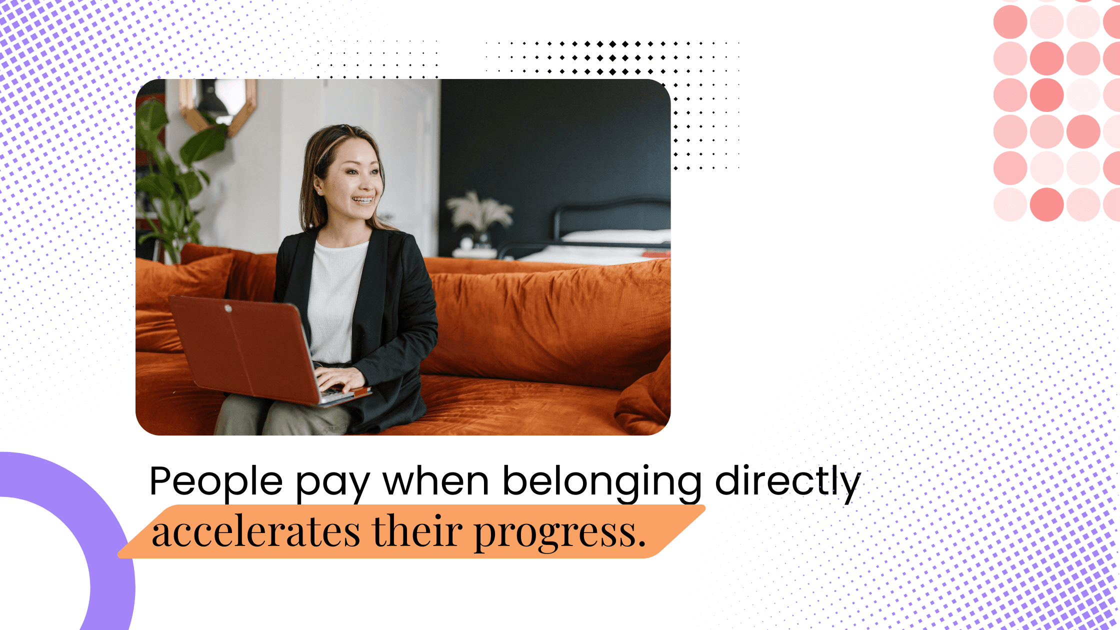 Coach working on a laptop from a couch, illustrating how paid communities convert when belonging clearly accelerates member progress.