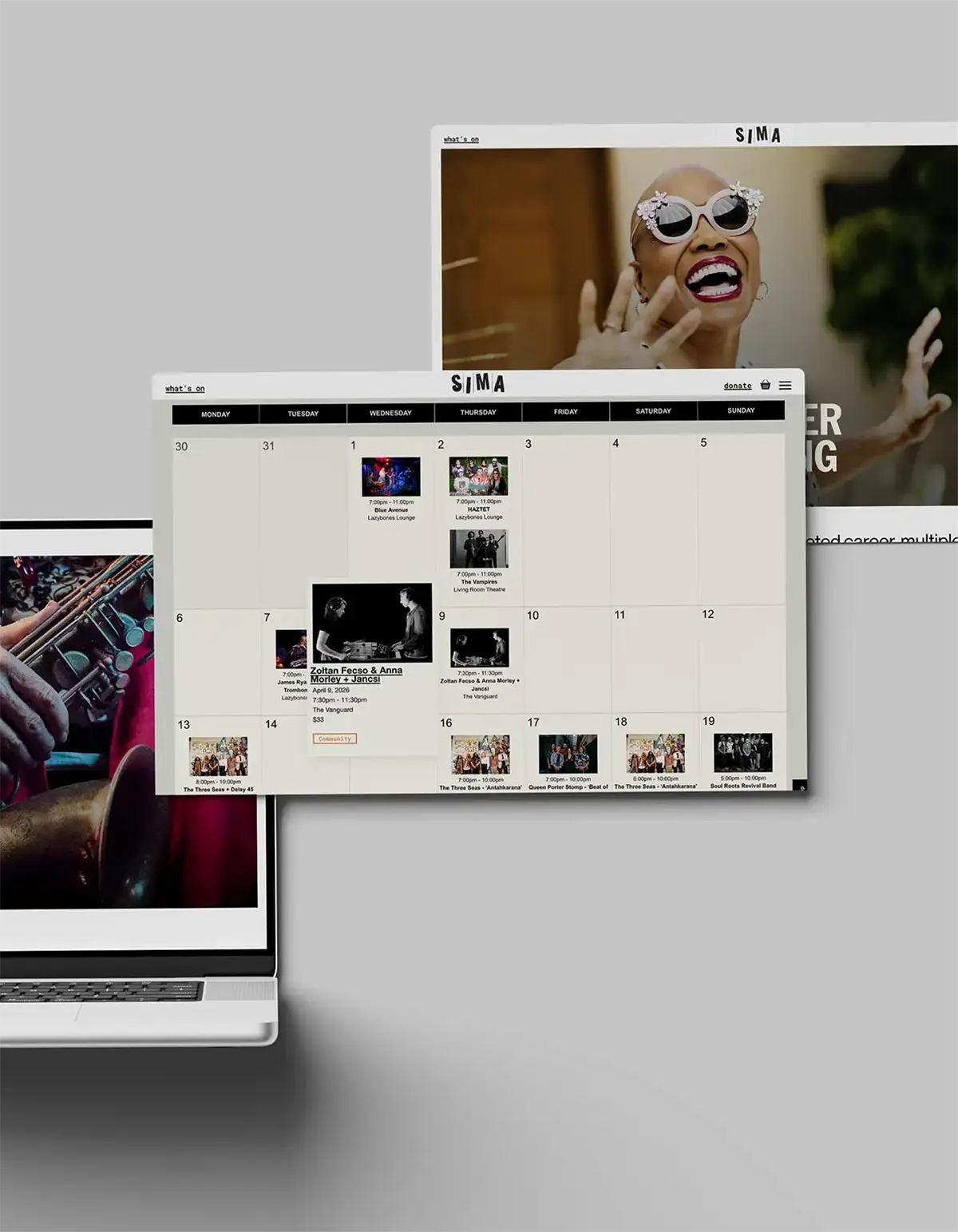 SIMA Wordpress website featuring CMS design and brand typography.