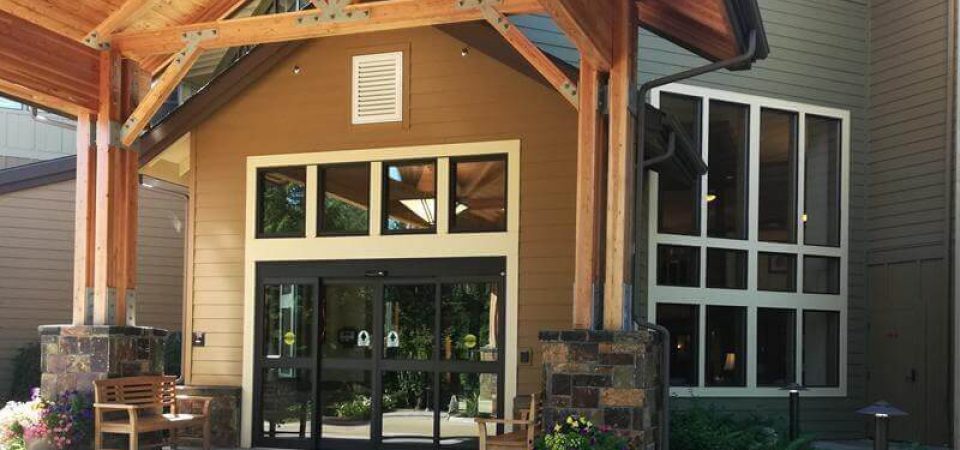 Elegant timber frame entry way at a local retirement community