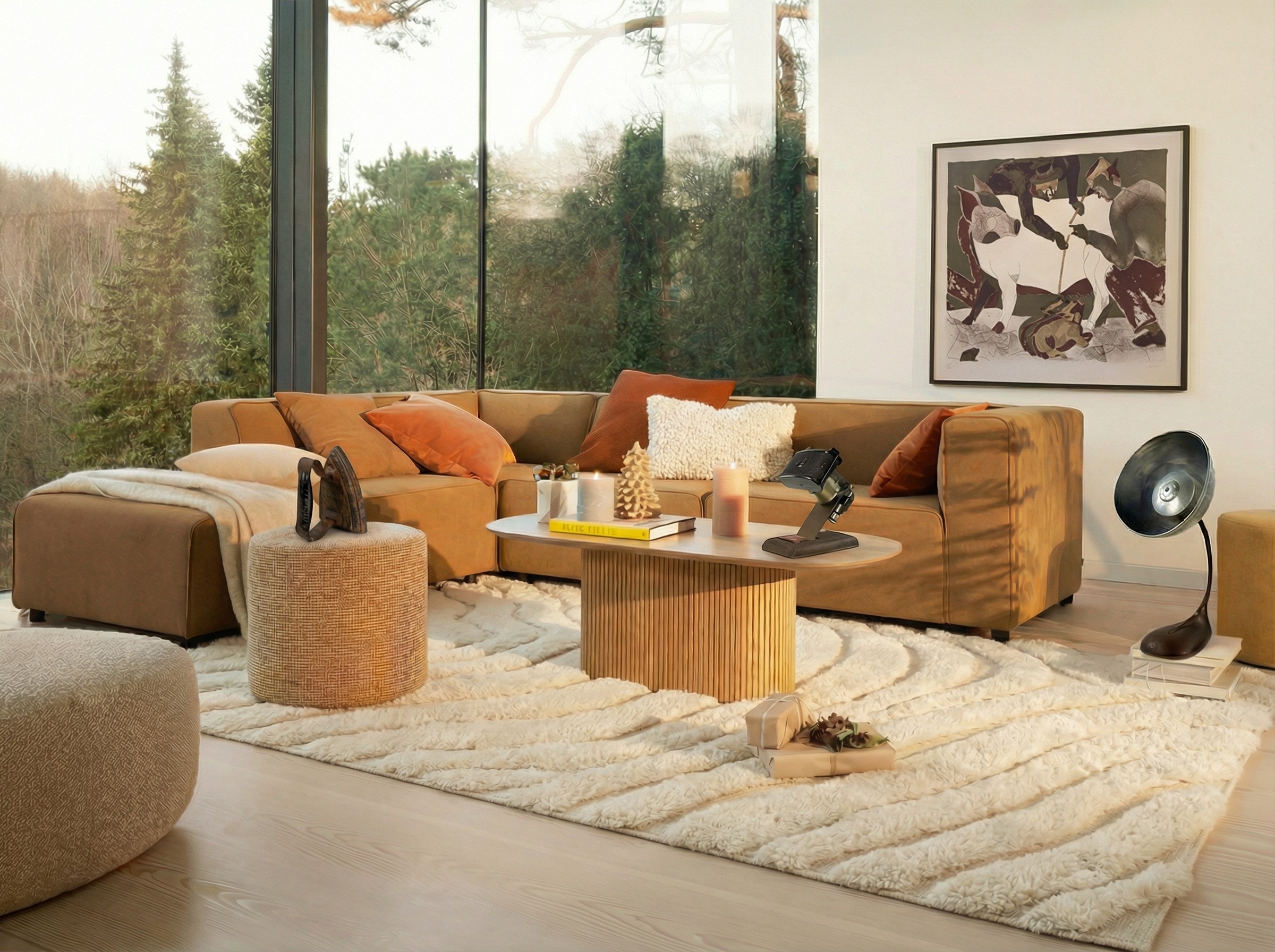 Sala moderna navideña con antigüedades