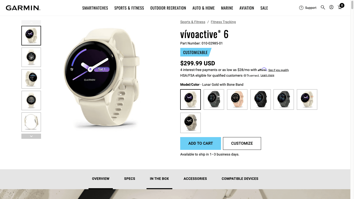 Garmin Vivoactive 6 product page