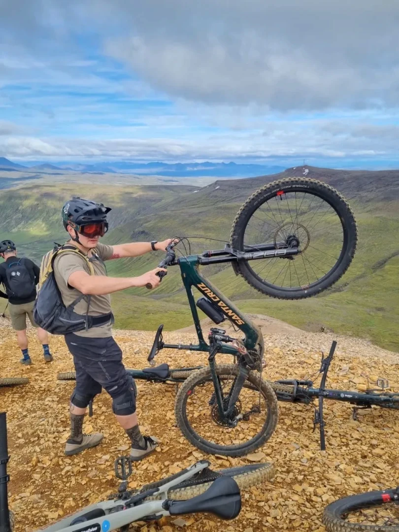 one mountainbike rider with a santacruz bike in iceland