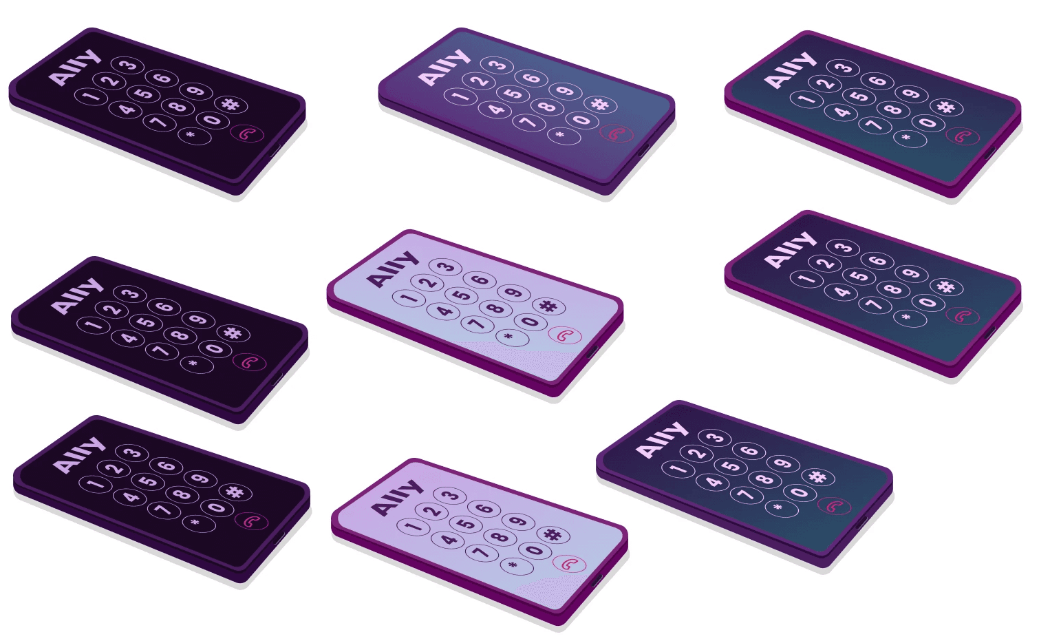 Variations of a smartphone with the phone keypad visible.