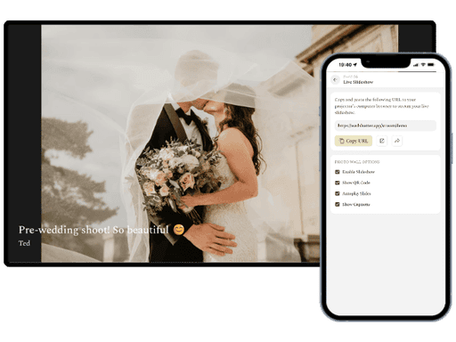 Real-time wedding slideshow on projector screen