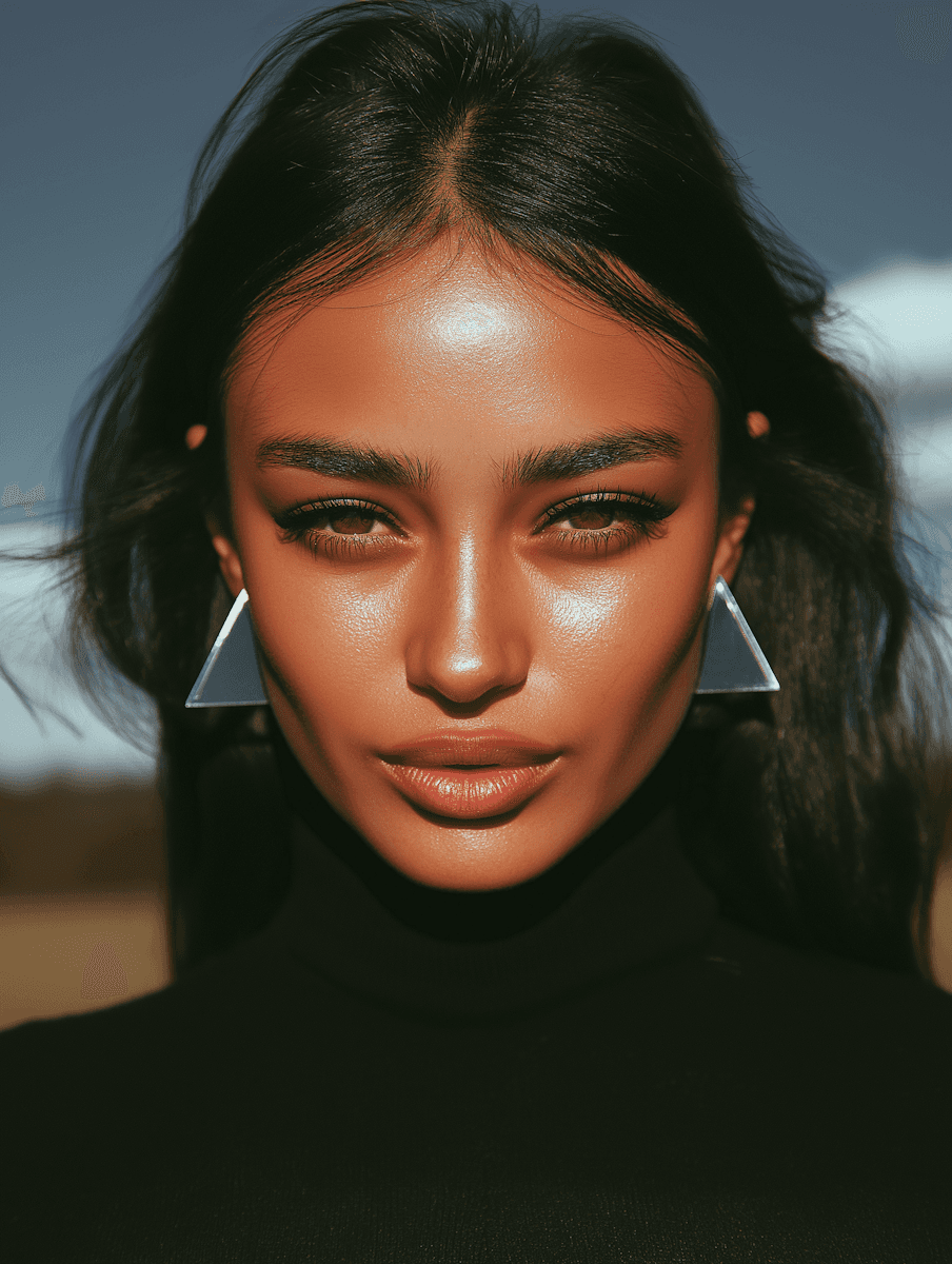 closeup image of model woman in a realistic background