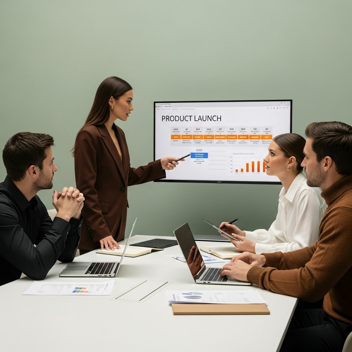 woman presenting drawing on dry-erase board