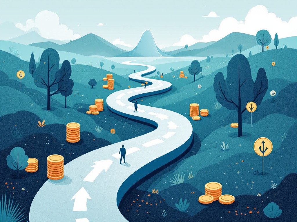 Pathway-style map leading through discrete and continuous probability distributions