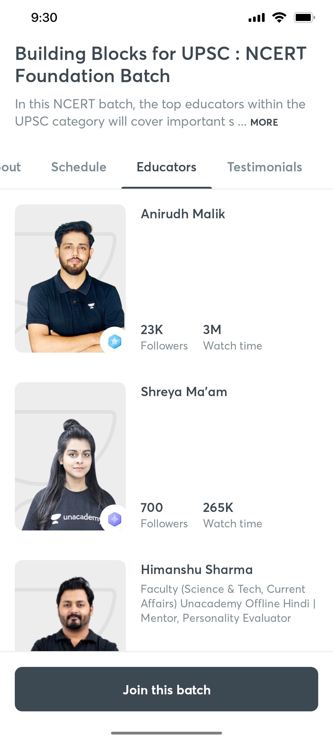 Unacademy Educator Screen