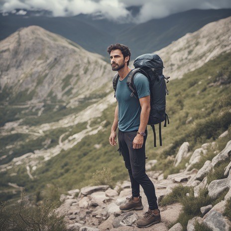 person rucking in the mountains