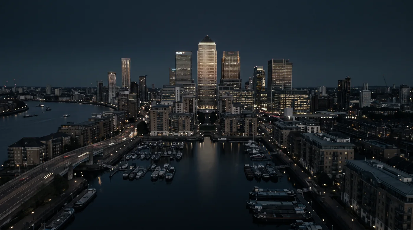 A glass boardroom overlooking the city