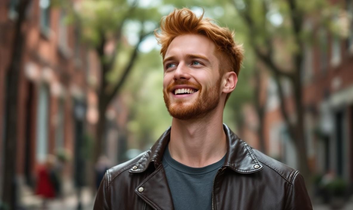 Man with beard standing in a street