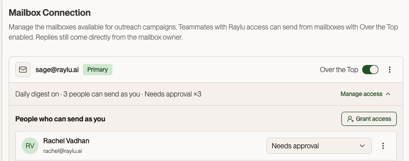 Mailbox connection and approval settings