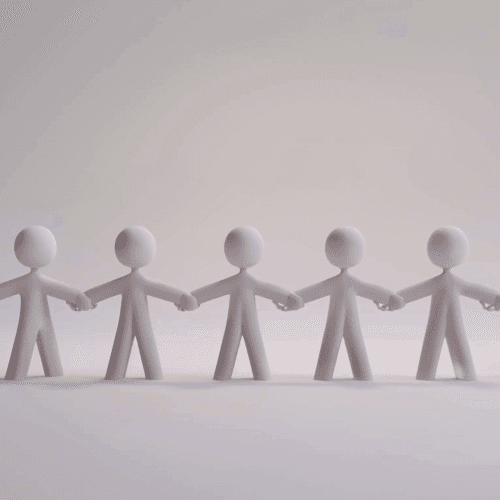 3D Figuren-Animation, welche sich die Hand geben