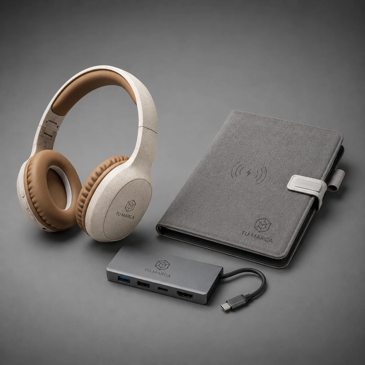 Kit de oficina corporativo personalizado con altavoz, power bank, USB y bolígrafos de madera