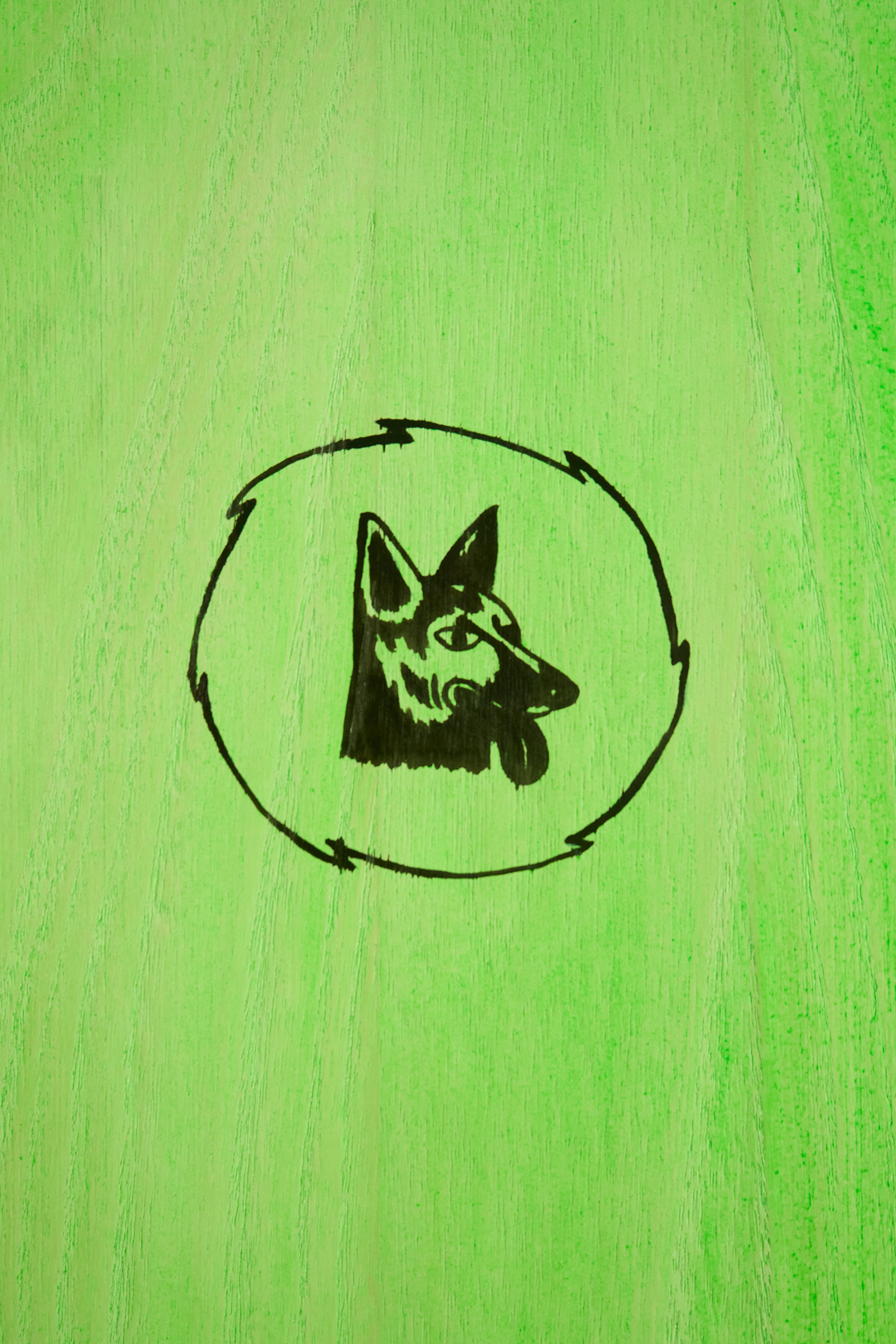 Hand painted dog artwork wooden surfboard