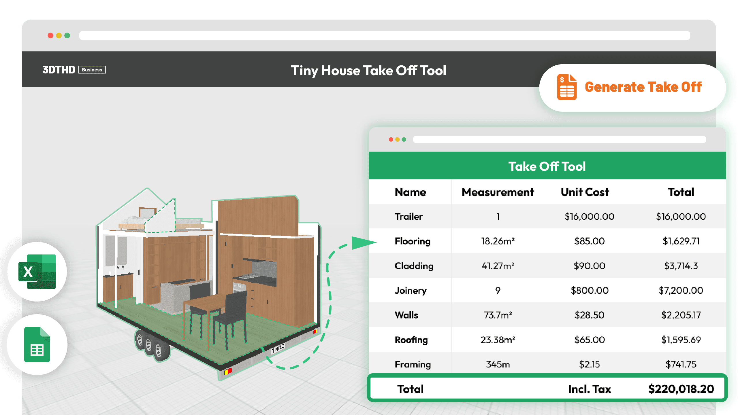 3D Tiny House Designer Take Off Tool For Tiny House Builders