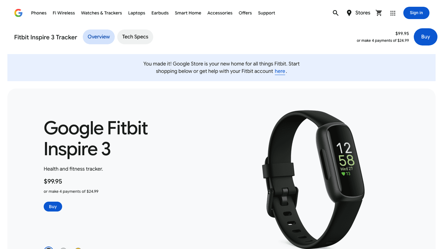 Fitbit Inspire 3 product page