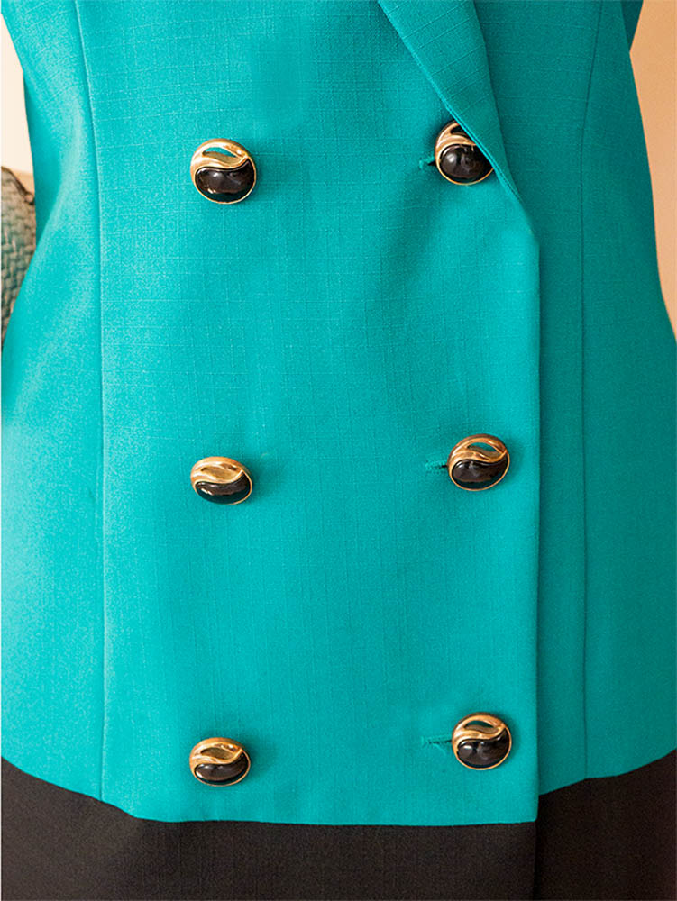 Vintage oversized green and black mid-length formal blazer dress,