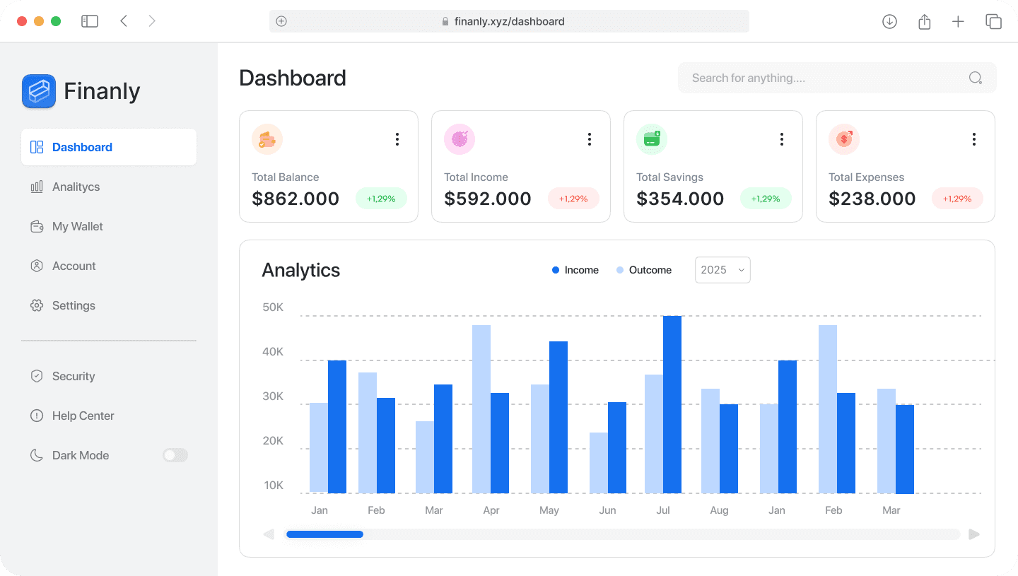 Screenshot of a Financial Dashboard App