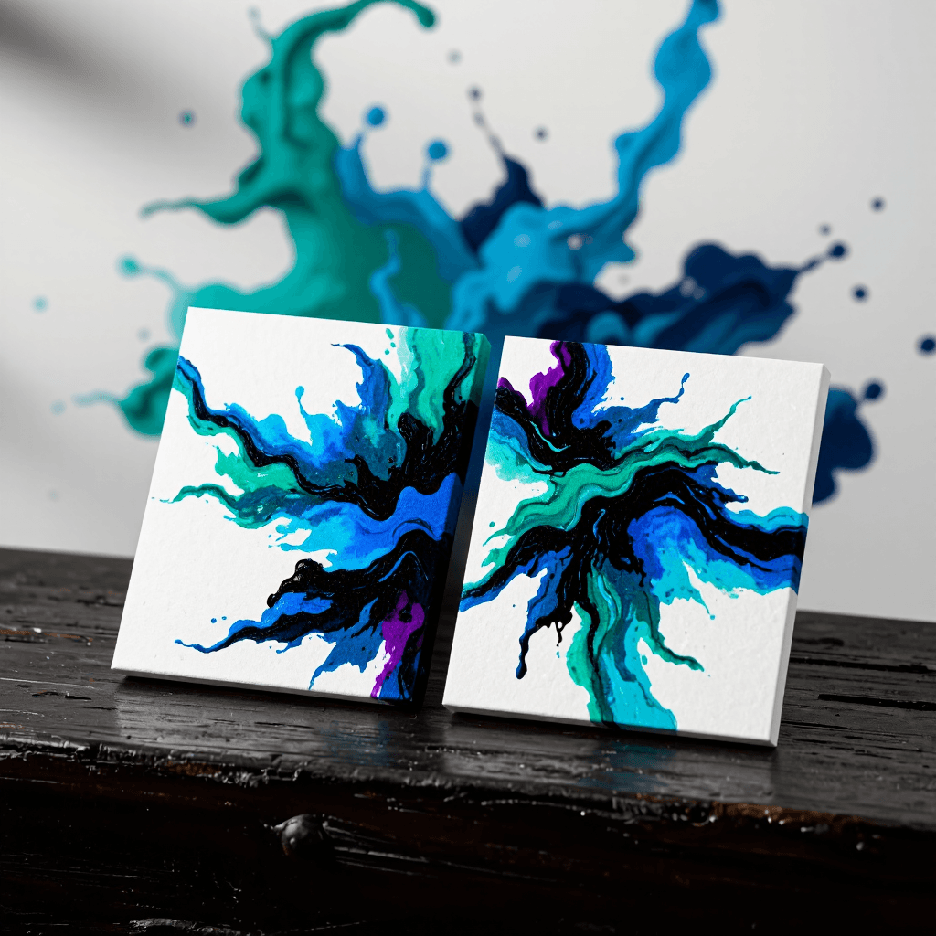 product photography of set of abstract art paintings