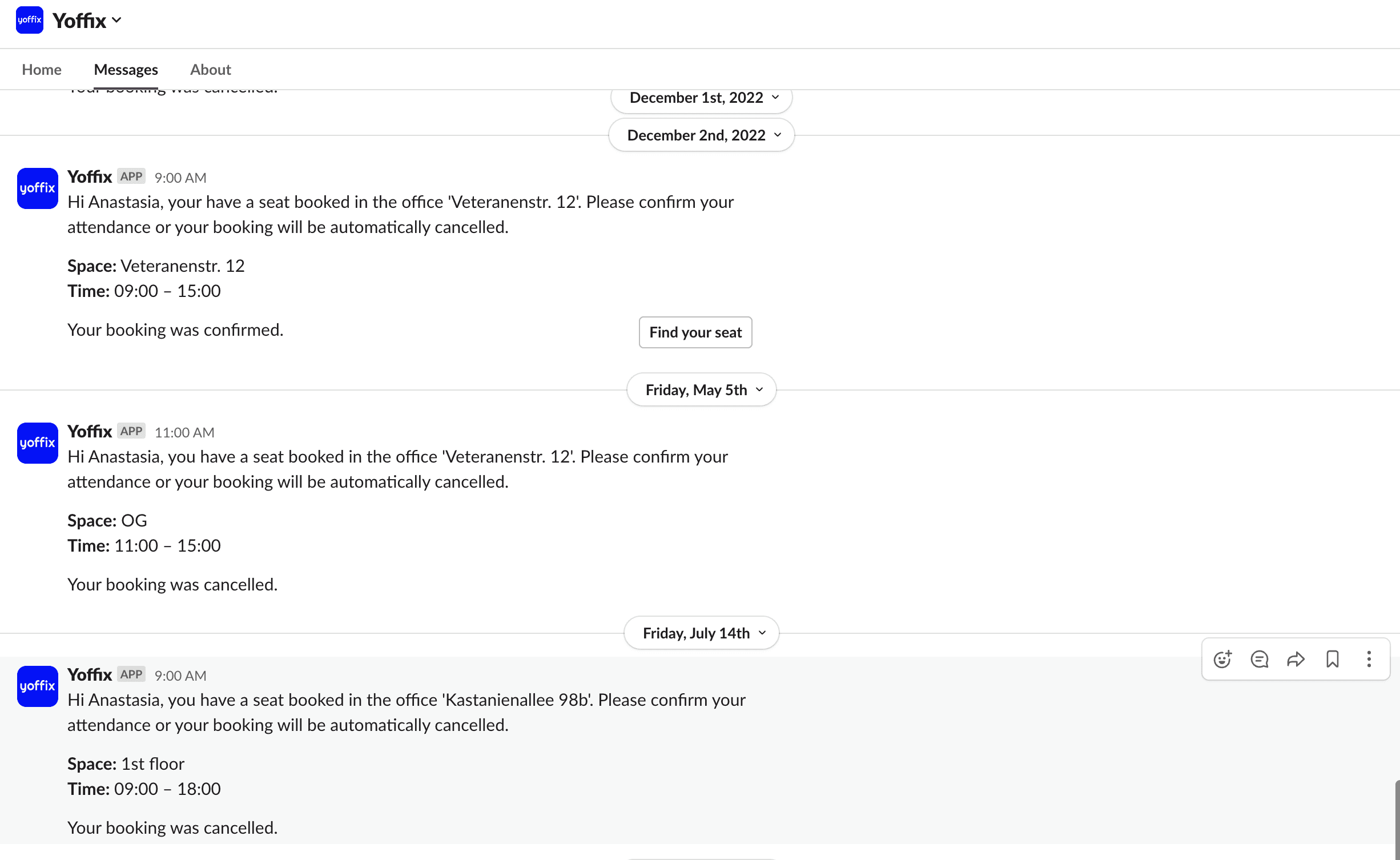 Yoffix - Slack check-in function