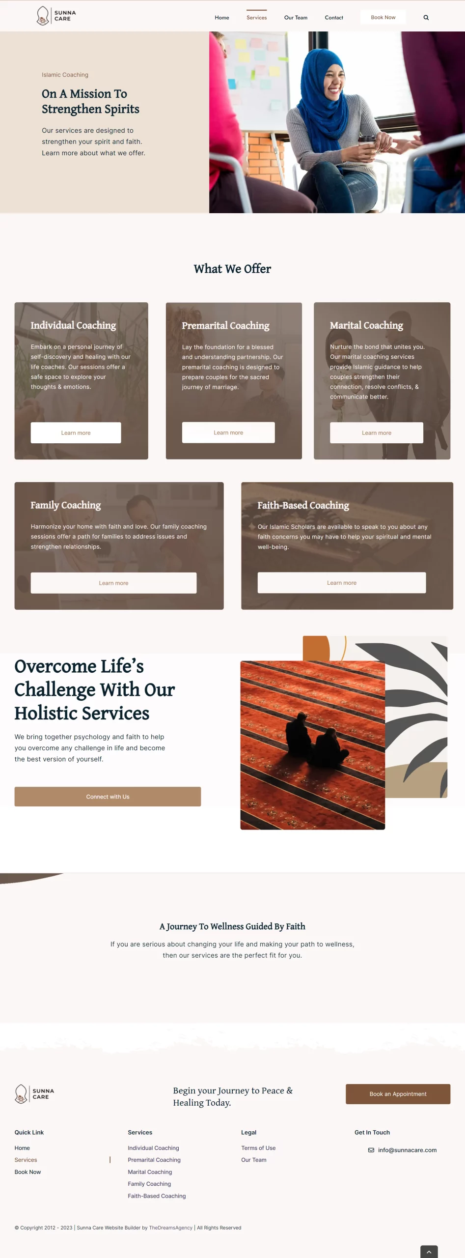 services page for sunnacare website developed & designed by Dreams Agency Mississauga, Ontario