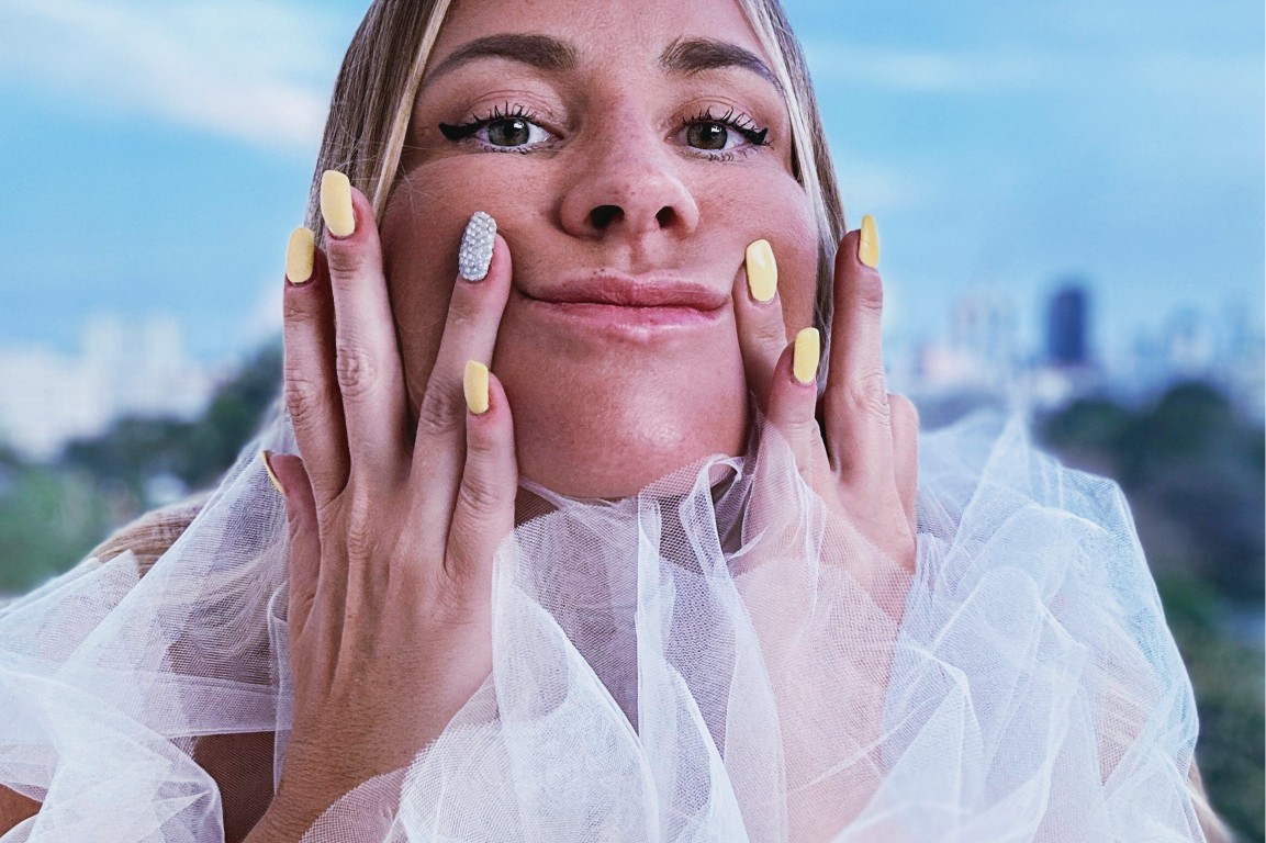 Depression woman forcing smile