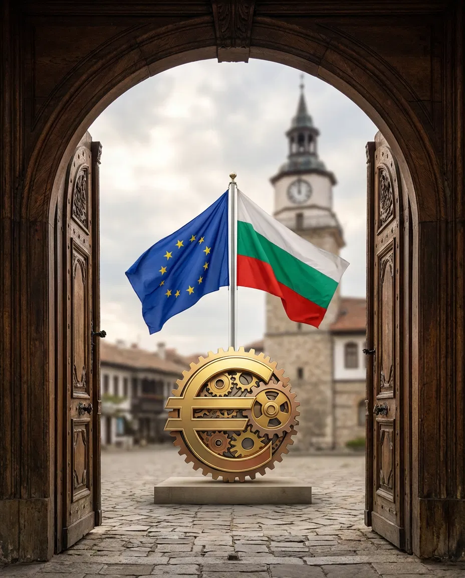Symbolic scene of Bulgaria joining the eurozone