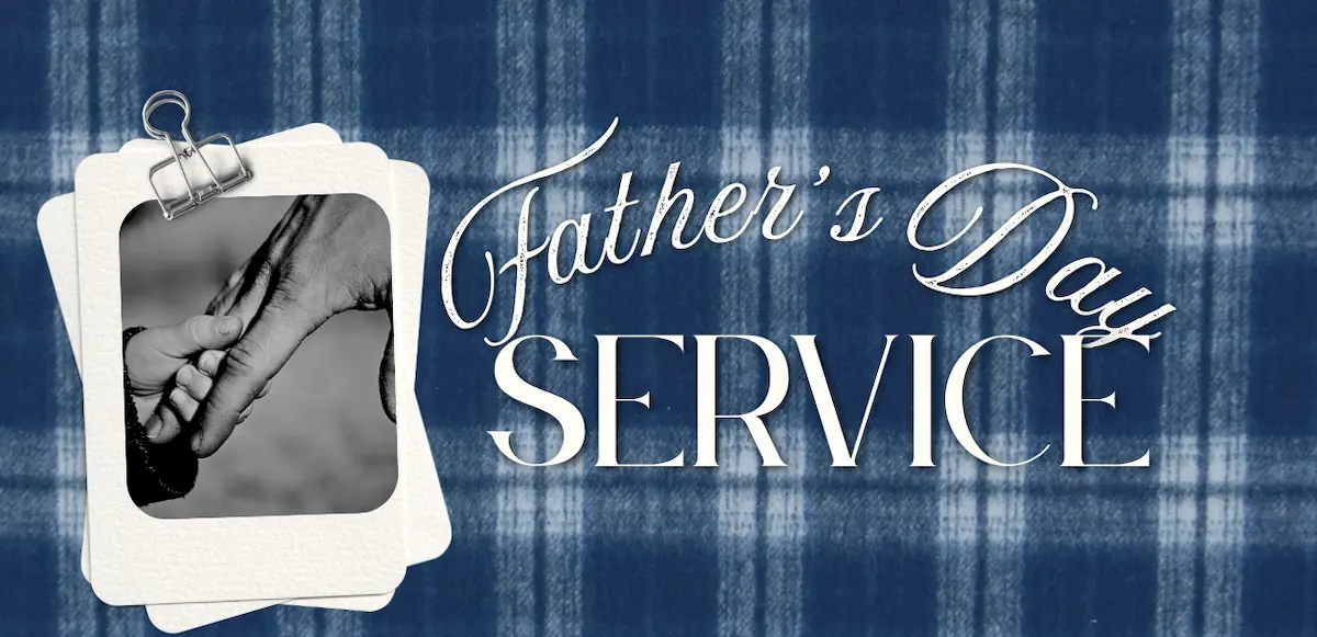 Fathers Day Service graphic with plaid blye background