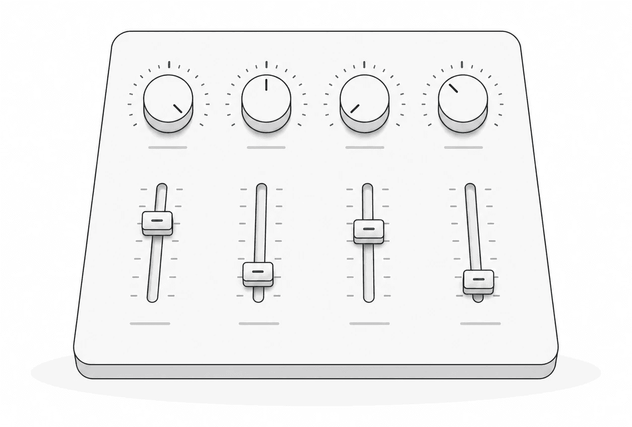 An series of four dials and four sliders all at different levels indicating each person's individual trading styles
