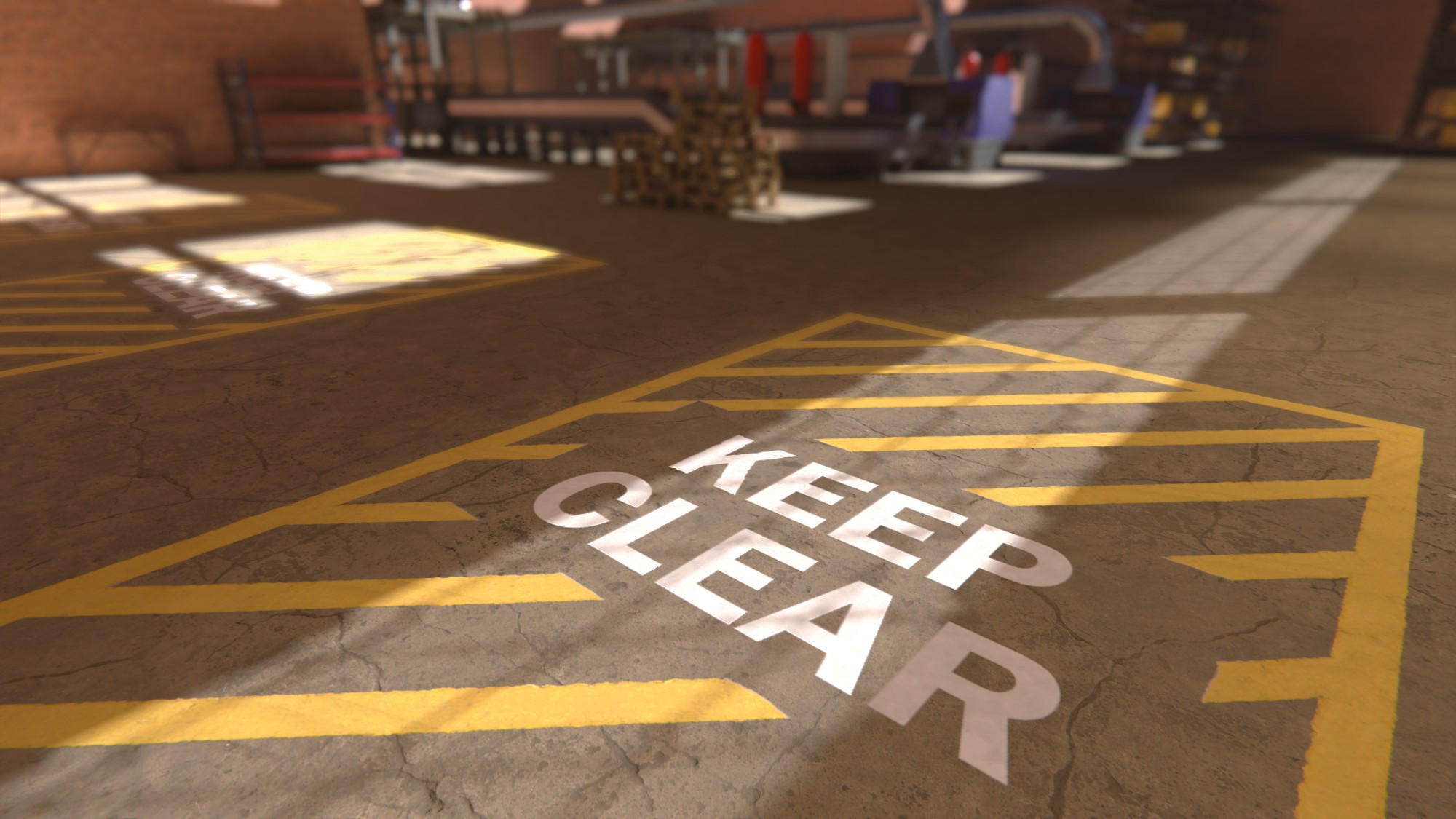 Keep clear signage on ground in 3d warehouse