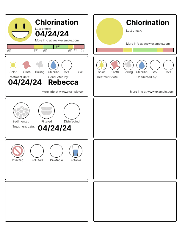 8 labels, a few are filled in. They use a variety of icons and text.